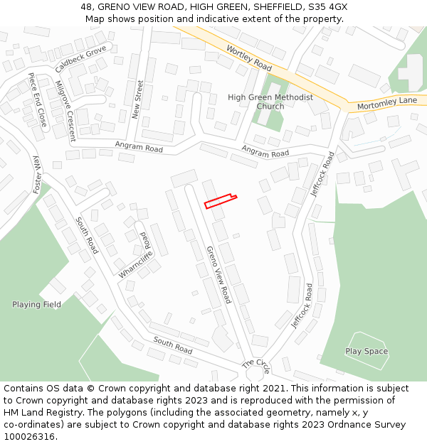 48, GRENO VIEW ROAD, HIGH GREEN, SHEFFIELD, S35 4GX: Location map and indicative extent of plot