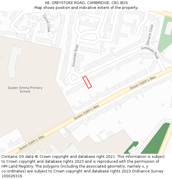 48, GREYSTOKE ROAD, CAMBRIDGE, CB1 8DS: Location map and indicative extent of plot