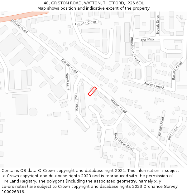 48, GRISTON ROAD, WATTON, THETFORD, IP25 6DL: Location map and indicative extent of plot