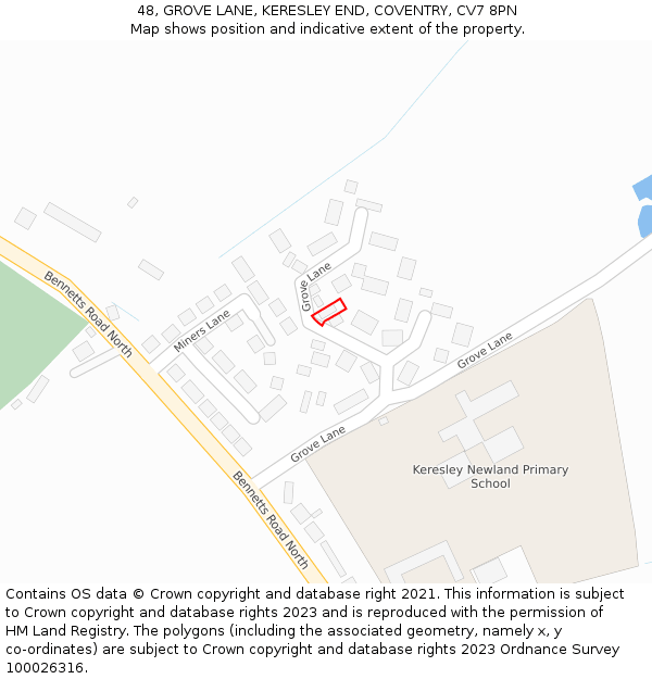 48, GROVE LANE, KERESLEY END, COVENTRY, CV7 8PN: Location map and indicative extent of plot