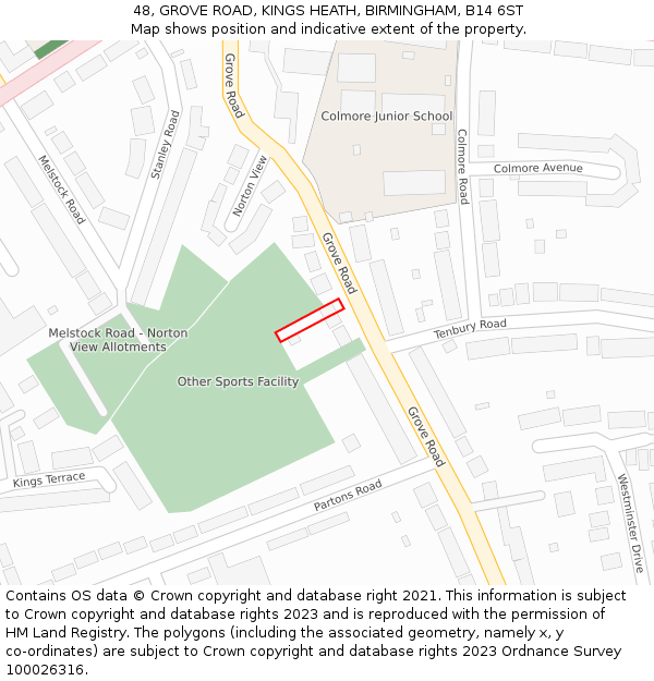 48, GROVE ROAD, KINGS HEATH, BIRMINGHAM, B14 6ST: Location map and indicative extent of plot