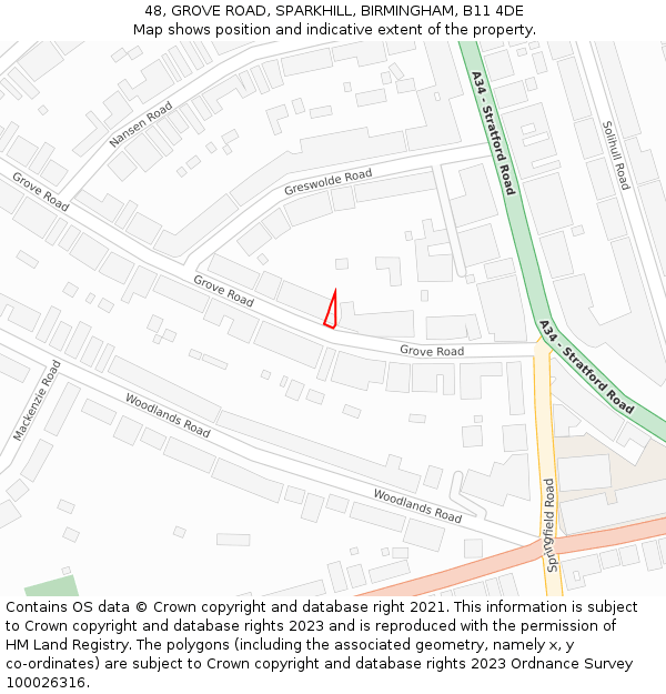 48, GROVE ROAD, SPARKHILL, BIRMINGHAM, B11 4DE: Location map and indicative extent of plot