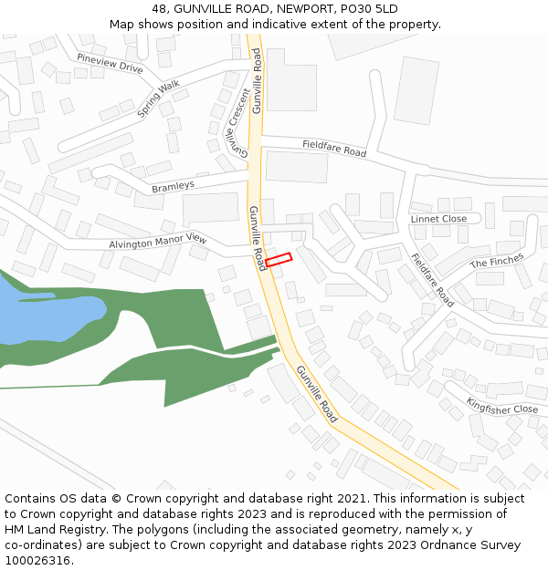 48, GUNVILLE ROAD, NEWPORT, PO30 5LD: Location map and indicative extent of plot