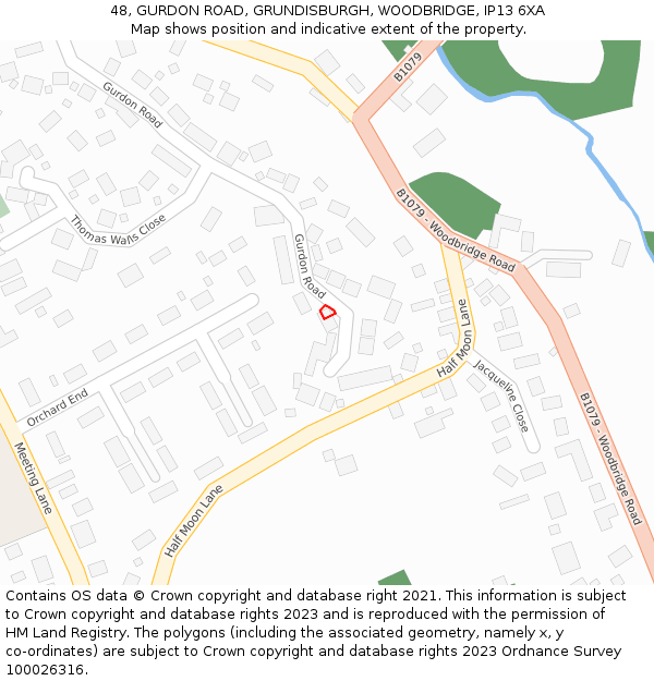 48, GURDON ROAD, GRUNDISBURGH, WOODBRIDGE, IP13 6XA: Location map and indicative extent of plot