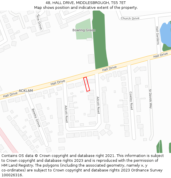 48, HALL DRIVE, MIDDLESBROUGH, TS5 7ET: Location map and indicative extent of plot