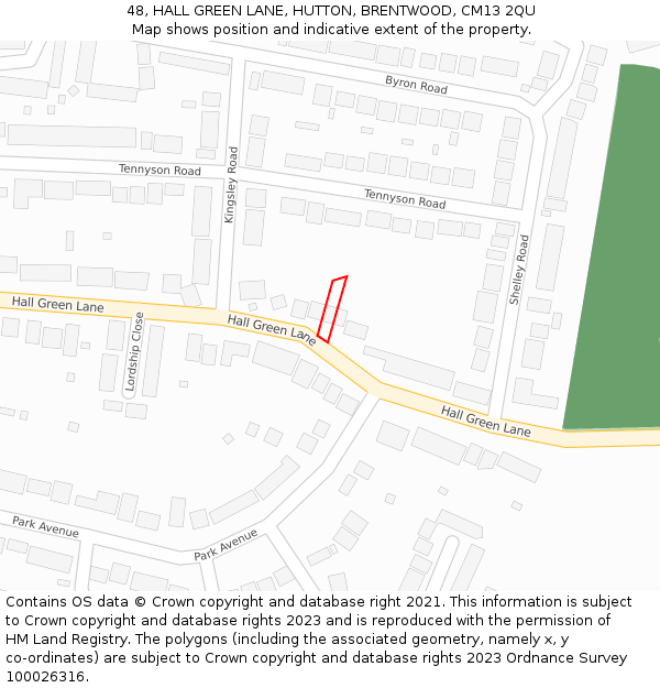 48, HALL GREEN LANE, HUTTON, BRENTWOOD, CM13 2QU: Location map and indicative extent of plot