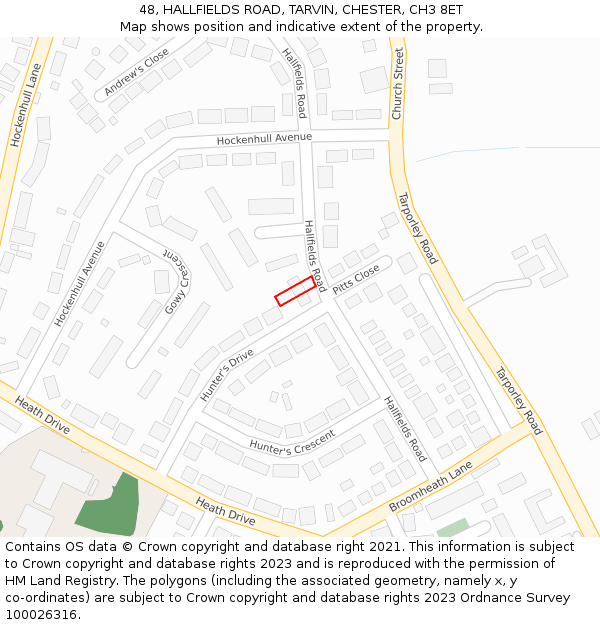 48, HALLFIELDS ROAD, TARVIN, CHESTER, CH3 8ET: Location map and indicative extent of plot