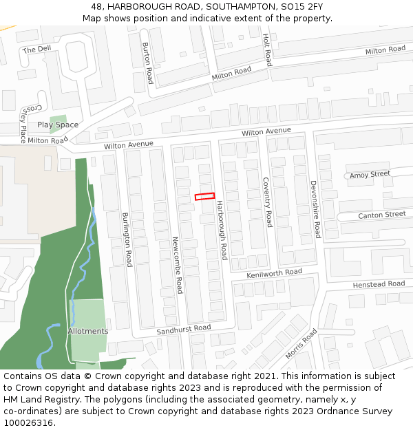 48, HARBOROUGH ROAD, SOUTHAMPTON, SO15 2FY: Location map and indicative extent of plot