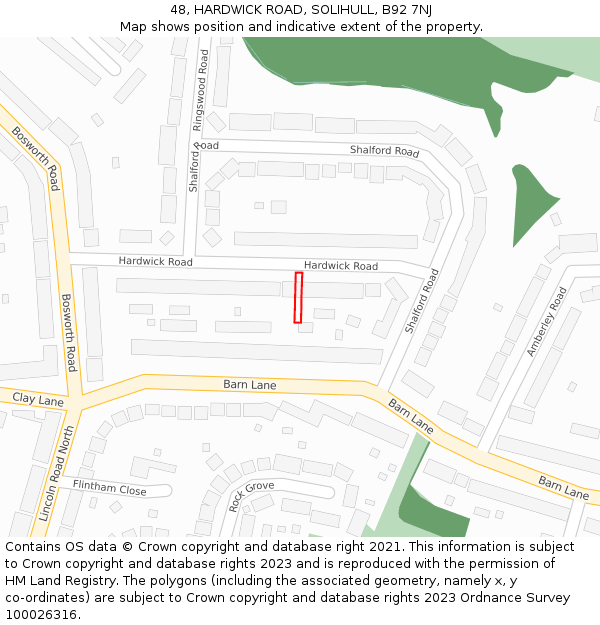 48, HARDWICK ROAD, SOLIHULL, B92 7NJ: Location map and indicative extent of plot