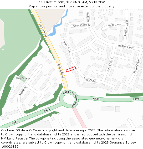 48, HARE CLOSE, BUCKINGHAM, MK18 7EW: Location map and indicative extent of plot