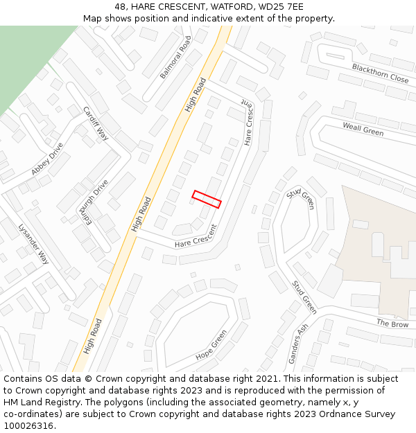 48, HARE CRESCENT, WATFORD, WD25 7EE: Location map and indicative extent of plot