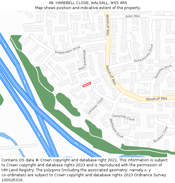 48, HAREBELL CLOSE, WALSALL, WS5 4RS: Location map and indicative extent of plot