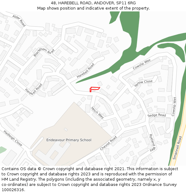 48, HAREBELL ROAD, ANDOVER, SP11 6RG: Location map and indicative extent of plot