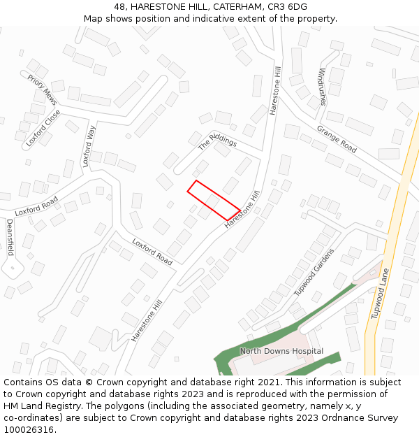 48, HARESTONE HILL, CATERHAM, CR3 6DG: Location map and indicative extent of plot