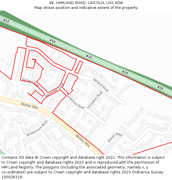 48, HARLAND ROAD, LINCOLN, LN2 4GW: Location map and indicative extent of plot