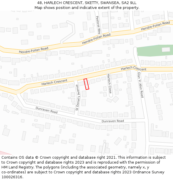 48, HARLECH CRESCENT, SKETTY, SWANSEA, SA2 9LL: Location map and indicative extent of plot