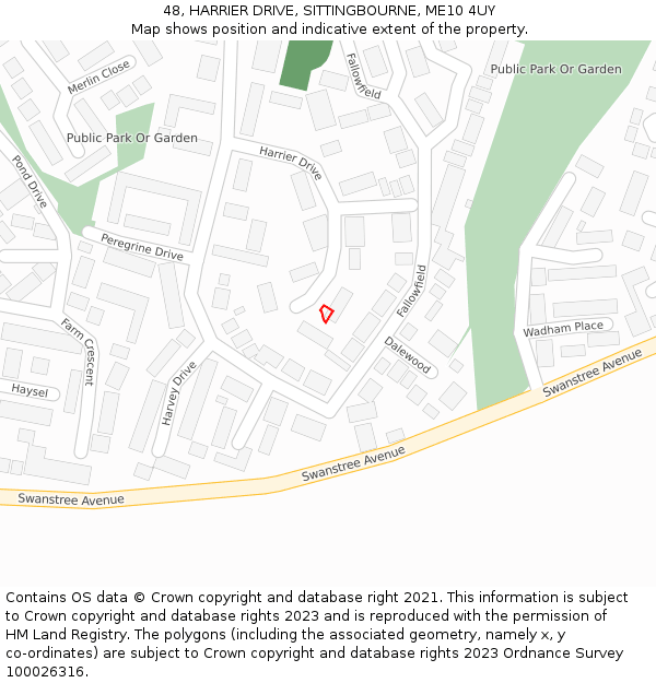 48, HARRIER DRIVE, SITTINGBOURNE, ME10 4UY: Location map and indicative extent of plot