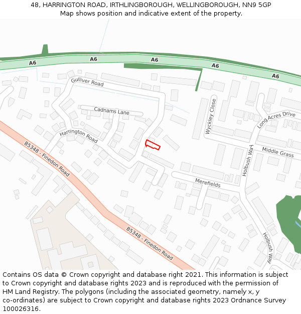 48, HARRINGTON ROAD, IRTHLINGBOROUGH, WELLINGBOROUGH, NN9 5GP: Location map and indicative extent of plot