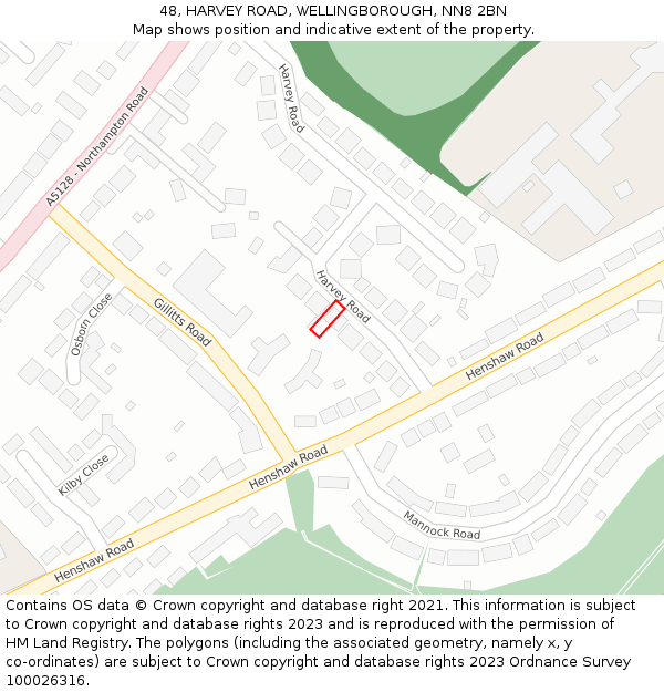 48, HARVEY ROAD, WELLINGBOROUGH, NN8 2BN: Location map and indicative extent of plot