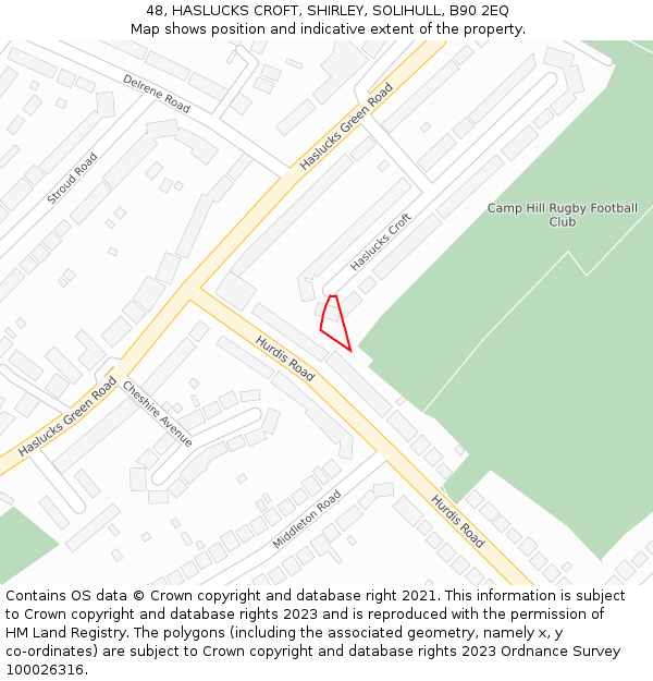 48, HASLUCKS CROFT, SHIRLEY, SOLIHULL, B90 2EQ: Location map and indicative extent of plot