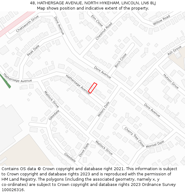 48, HATHERSAGE AVENUE, NORTH HYKEHAM, LINCOLN, LN6 8LJ: Location map and indicative extent of plot