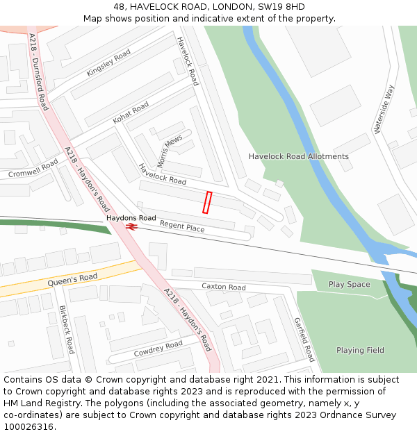 48, HAVELOCK ROAD, LONDON, SW19 8HD: Location map and indicative extent of plot
