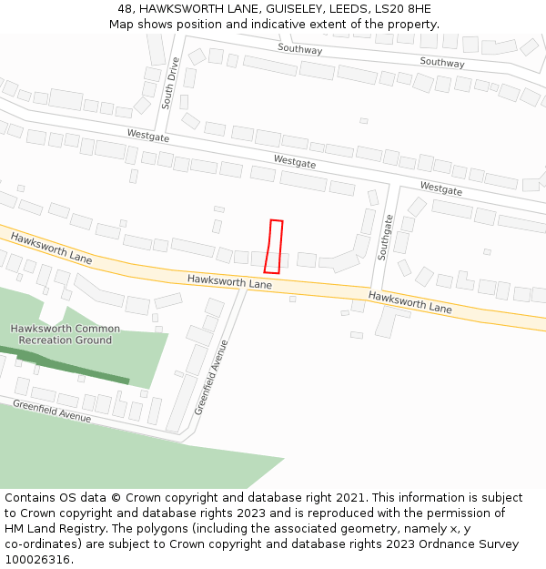 48, HAWKSWORTH LANE, GUISELEY, LEEDS, LS20 8HE: Location map and indicative extent of plot