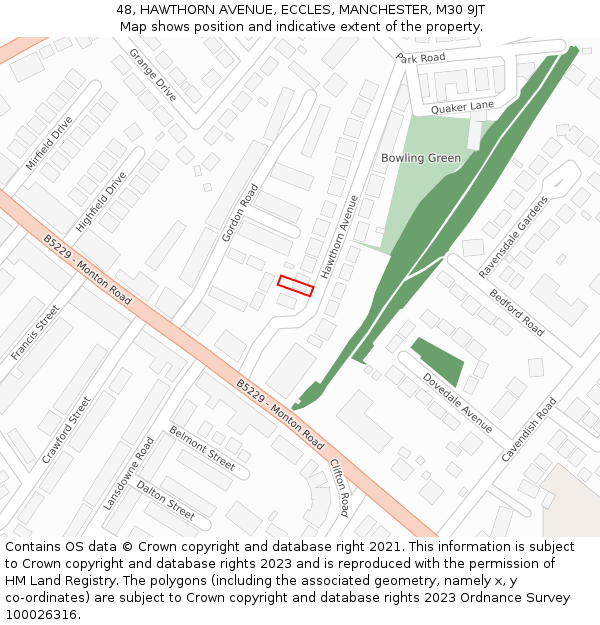 48, HAWTHORN AVENUE, ECCLES, MANCHESTER, M30 9JT: Location map and indicative extent of plot