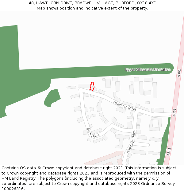 48, HAWTHORN DRIVE, BRADWELL VILLAGE, BURFORD, OX18 4XF: Location map and indicative extent of plot