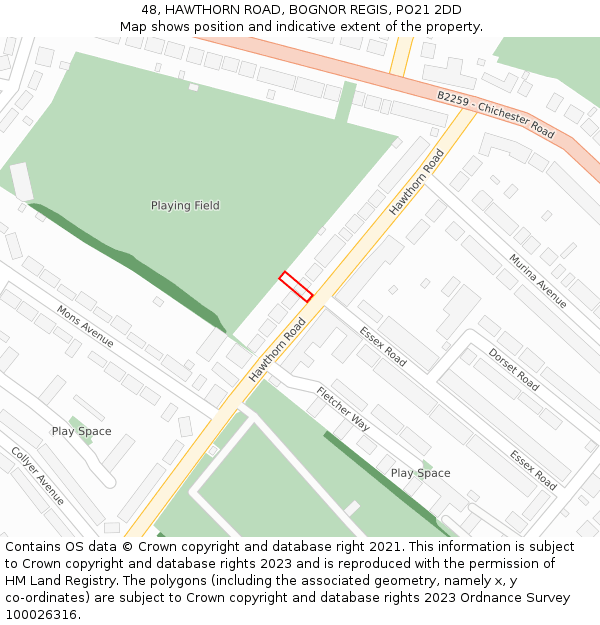 48, HAWTHORN ROAD, BOGNOR REGIS, PO21 2DD: Location map and indicative extent of plot