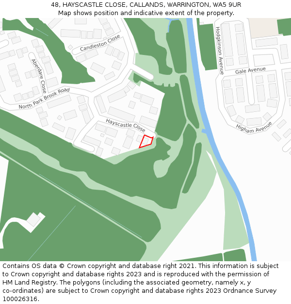 48, HAYSCASTLE CLOSE, CALLANDS, WARRINGTON, WA5 9UR: Location map and indicative extent of plot