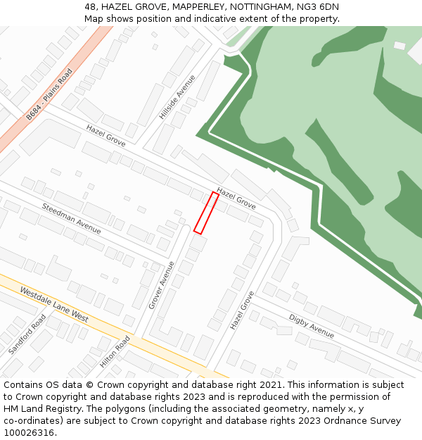 48, HAZEL GROVE, MAPPERLEY, NOTTINGHAM, NG3 6DN: Location map and indicative extent of plot