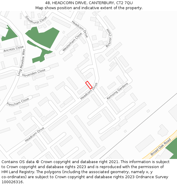 48, HEADCORN DRIVE, CANTERBURY, CT2 7QU: Location map and indicative extent of plot