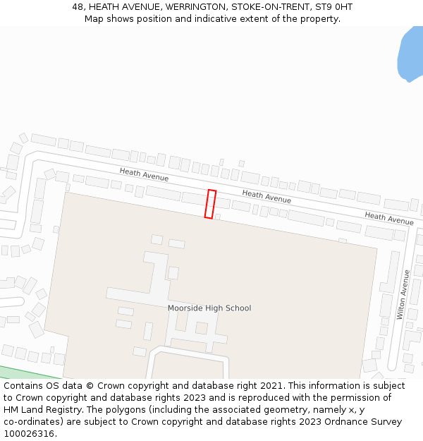 48, HEATH AVENUE, WERRINGTON, STOKE-ON-TRENT, ST9 0HT: Location map and indicative extent of plot