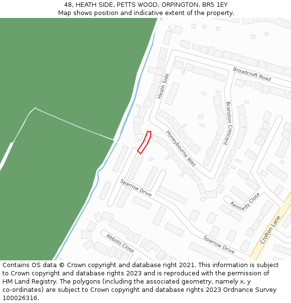 48, HEATH SIDE, PETTS WOOD, ORPINGTON, BR5 1EY: Location map and indicative extent of plot