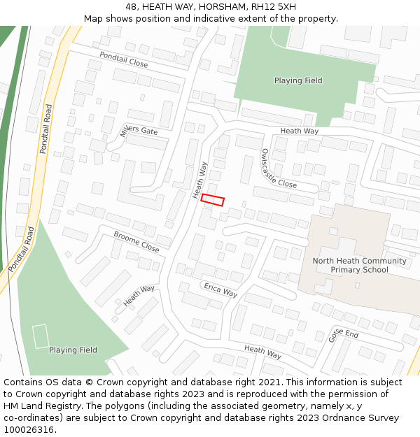 48, HEATH WAY, HORSHAM, RH12 5XH: Location map and indicative extent of plot