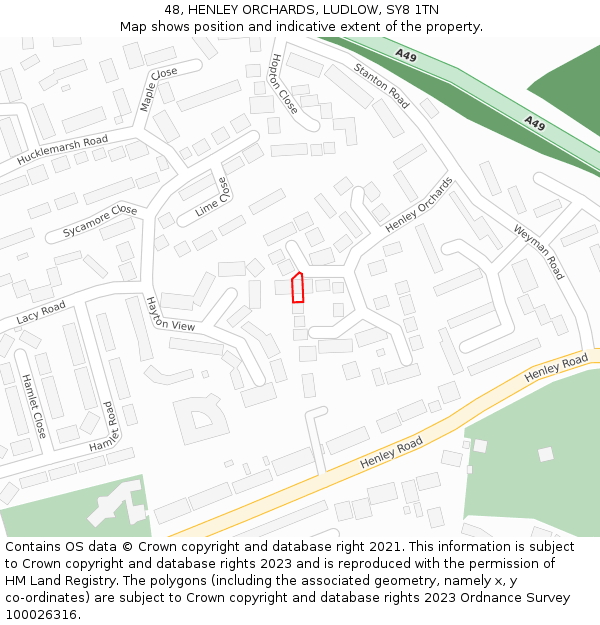 48, HENLEY ORCHARDS, LUDLOW, SY8 1TN: Location map and indicative extent of plot