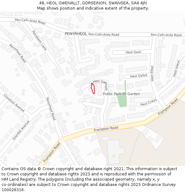 48, HEOL GWENALLT, GORSEINON, SWANSEA, SA4 4JN: Location map and indicative extent of plot