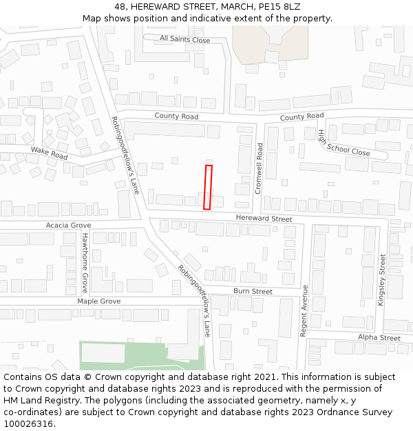 48, HEREWARD STREET, MARCH, PE15 8LZ: Location map and indicative extent of plot