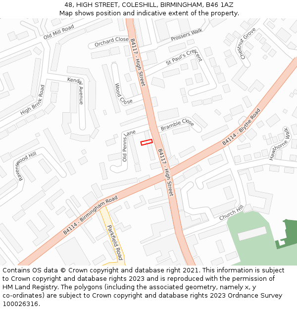 48, HIGH STREET, COLESHILL, BIRMINGHAM, B46 1AZ: Location map and indicative extent of plot