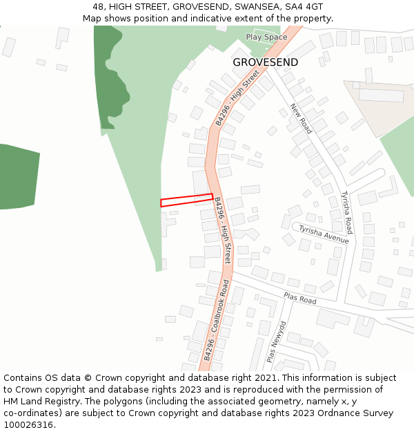 48, HIGH STREET, GROVESEND, SWANSEA, SA4 4GT: Location map and indicative extent of plot