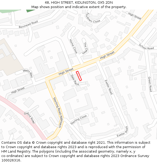 48, HIGH STREET, KIDLINGTON, OX5 2DN: Location map and indicative extent of plot