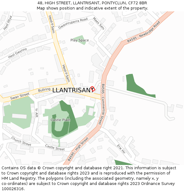 48, HIGH STREET, LLANTRISANT, PONTYCLUN, CF72 8BR: Location map and indicative extent of plot