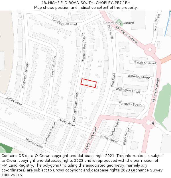 48, HIGHFIELD ROAD SOUTH, CHORLEY, PR7 1RH: Location map and indicative extent of plot