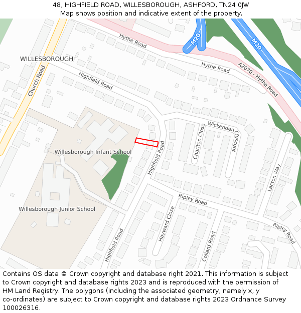 48, HIGHFIELD ROAD, WILLESBOROUGH, ASHFORD, TN24 0JW: Location map and indicative extent of plot