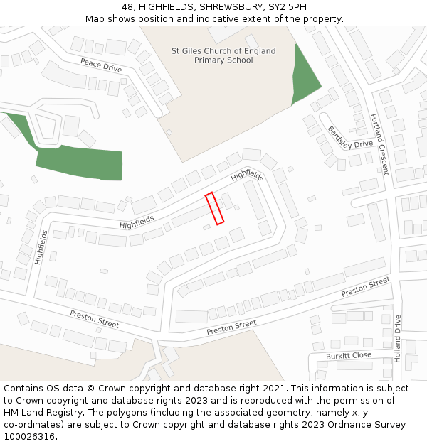 48, HIGHFIELDS, SHREWSBURY, SY2 5PH: Location map and indicative extent of plot