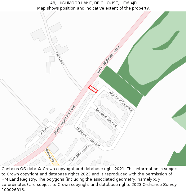 48, HIGHMOOR LANE, BRIGHOUSE, HD6 4JB: Location map and indicative extent of plot