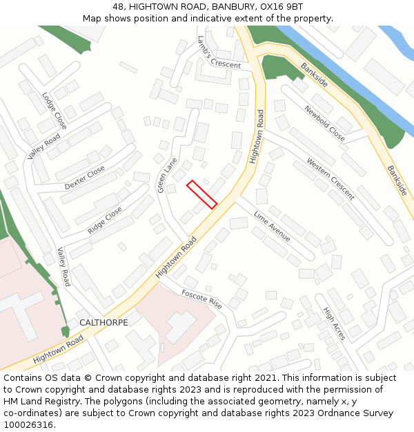 48, HIGHTOWN ROAD, BANBURY, OX16 9BT: Location map and indicative extent of plot