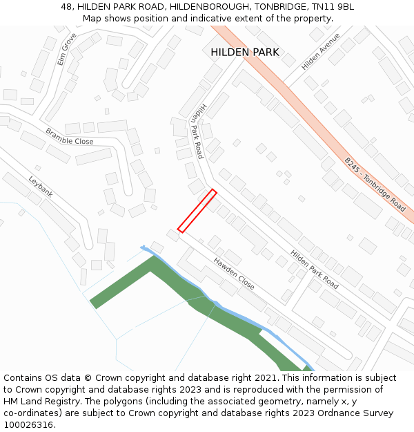 48, HILDEN PARK ROAD, HILDENBOROUGH, TONBRIDGE, TN11 9BL: Location map and indicative extent of plot