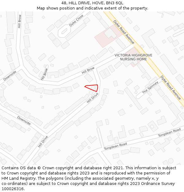 48, HILL DRIVE, HOVE, BN3 6QL: Location map and indicative extent of plot